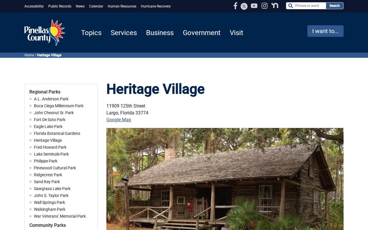 Heritage Village local history resources for Pinellas County address research