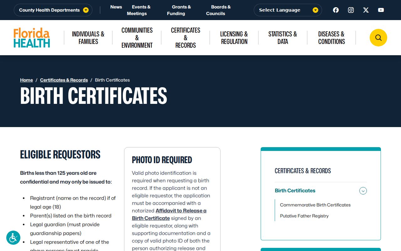 Pinellas County resident lookup through Florida birth certificate access