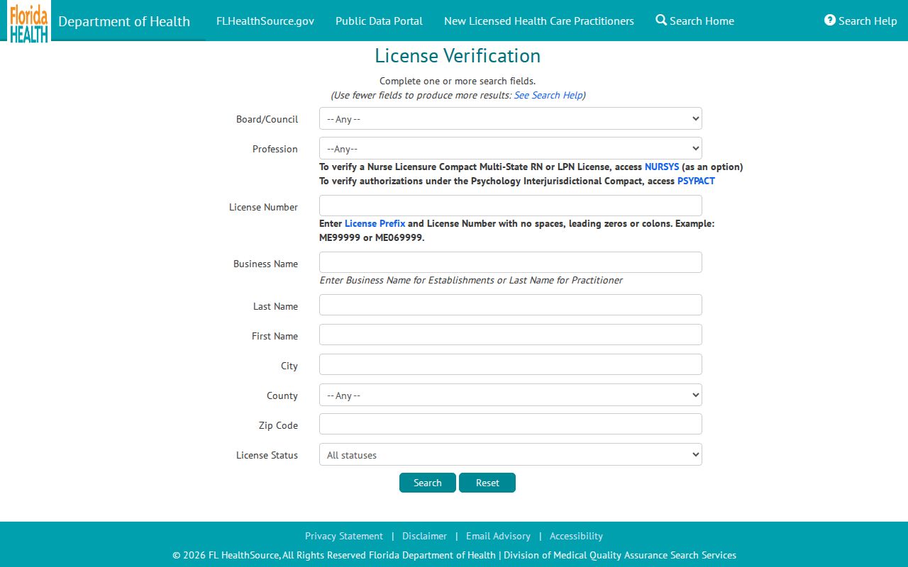 Pinellas County resident lookup with health-care provider records