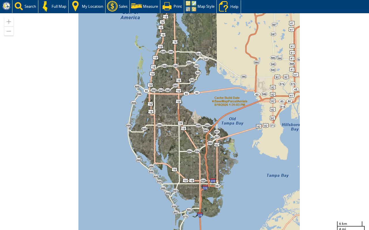 Pinellas County GIS viewer for browsing parcels along a street