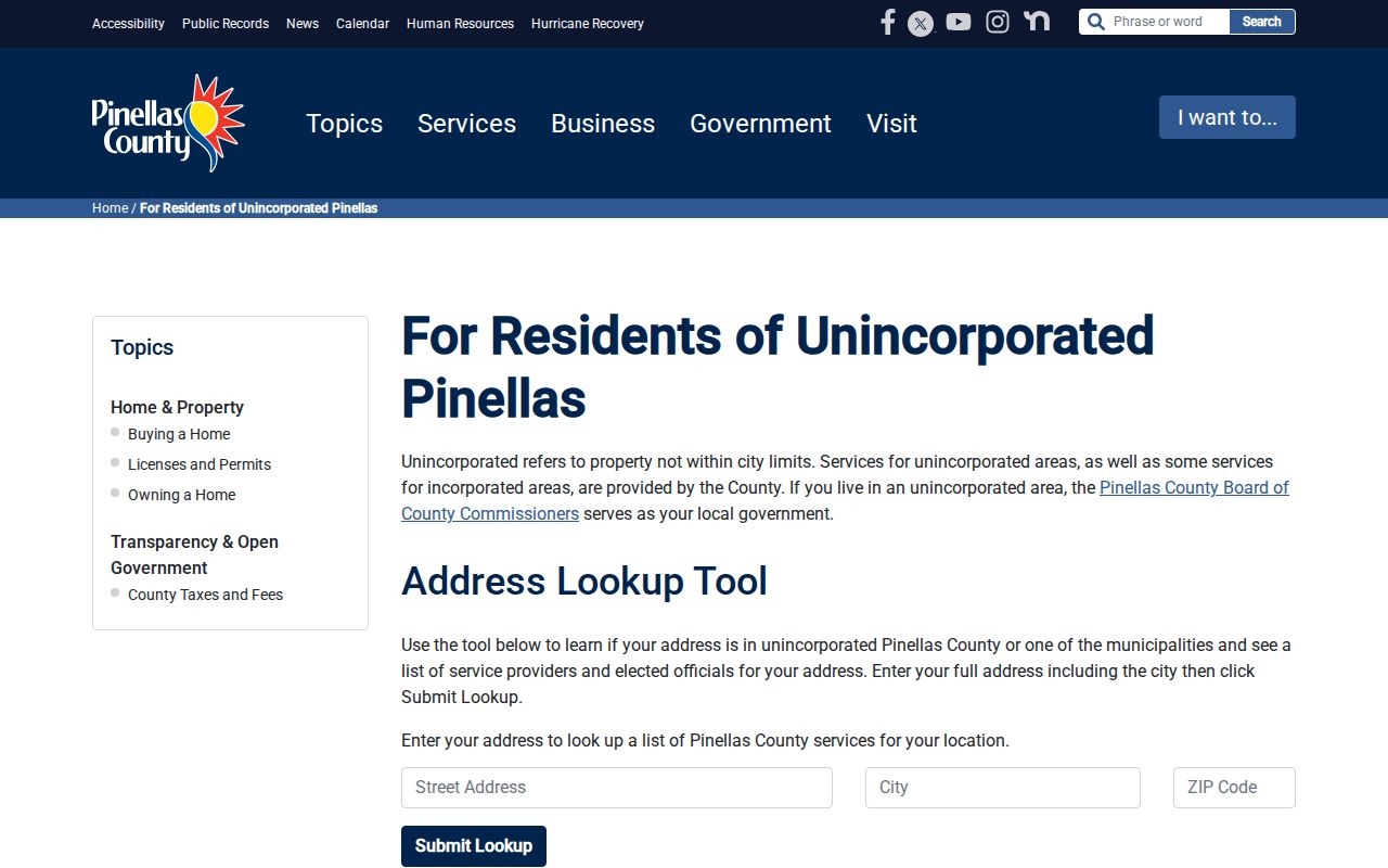 Pinellas County My Neighborhood address jurisdiction lookup