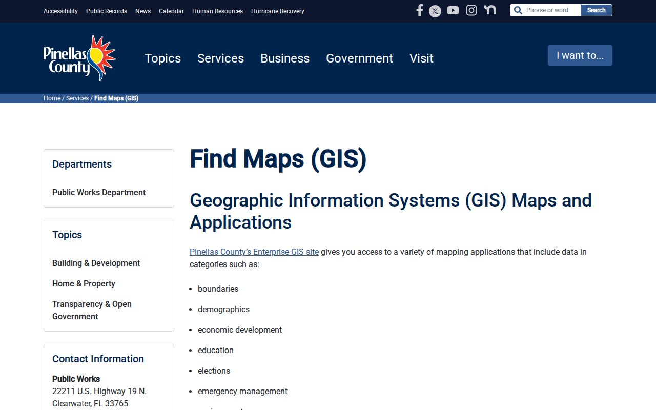 Pinellas County maps and GIS catalog for street and jurisdiction research