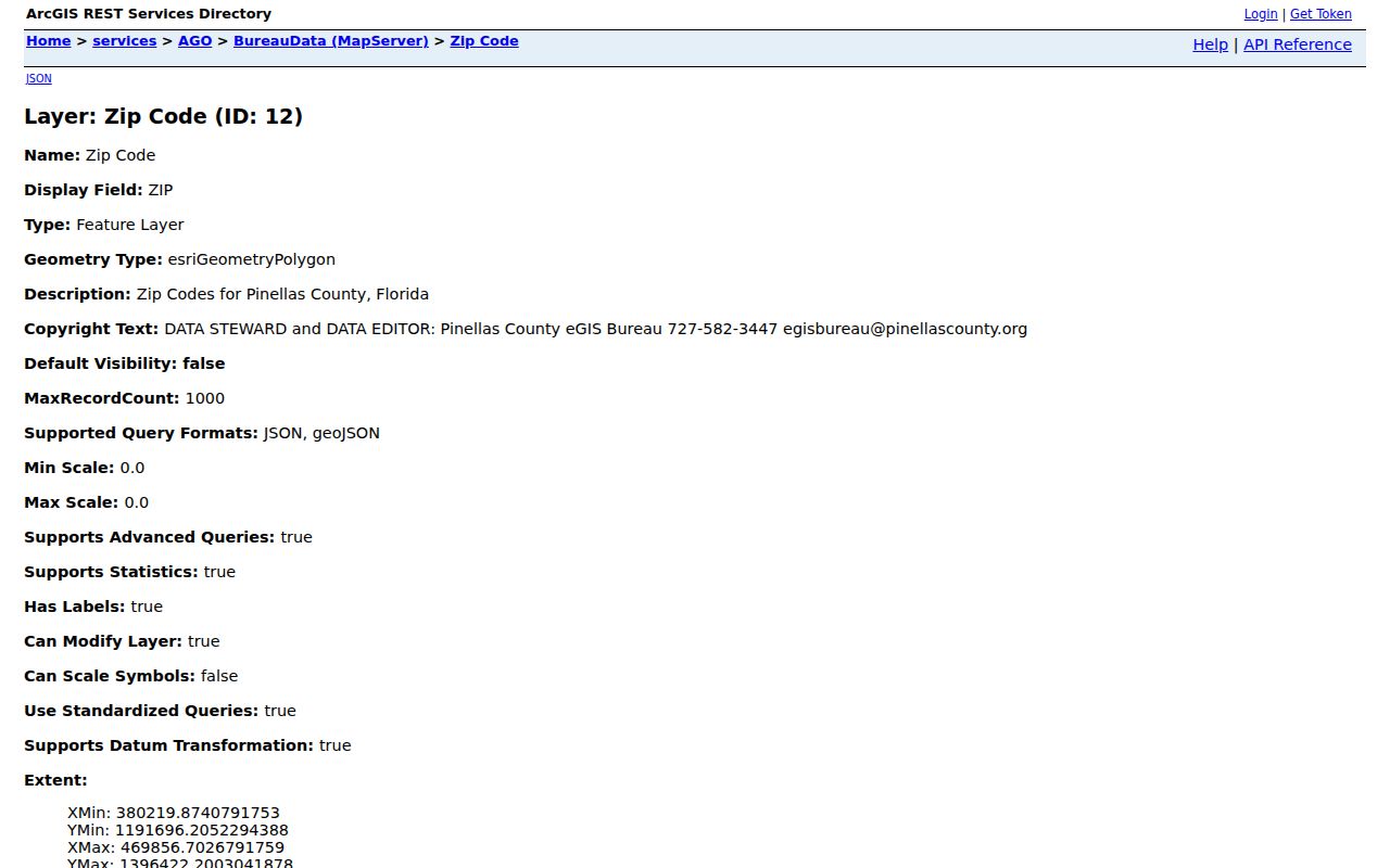 Pinellas County eGIS ZIP polygon layer