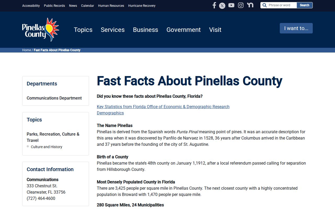 Pinellas County geography and municipality facts