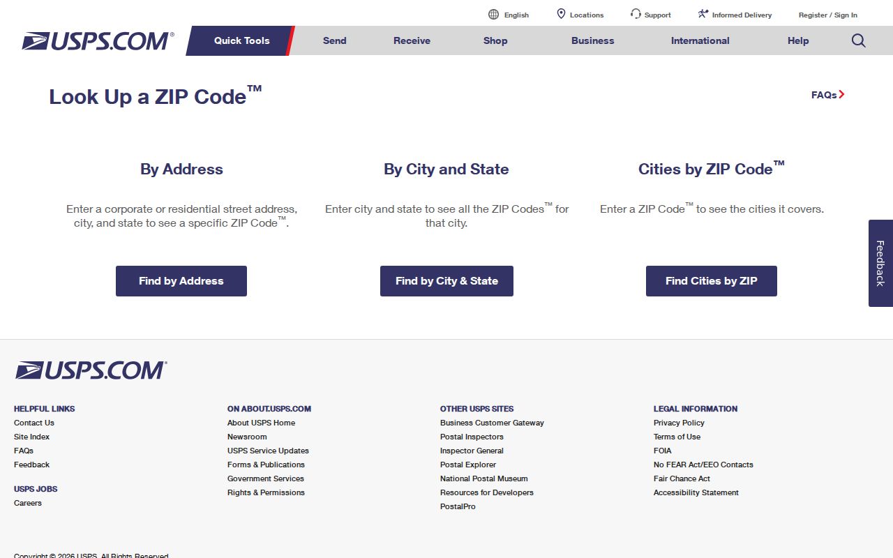 USPS official ZIP Code Lookup form