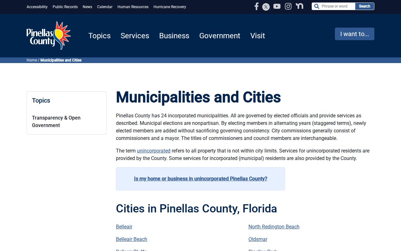 Pinellas County municipalities and cities information